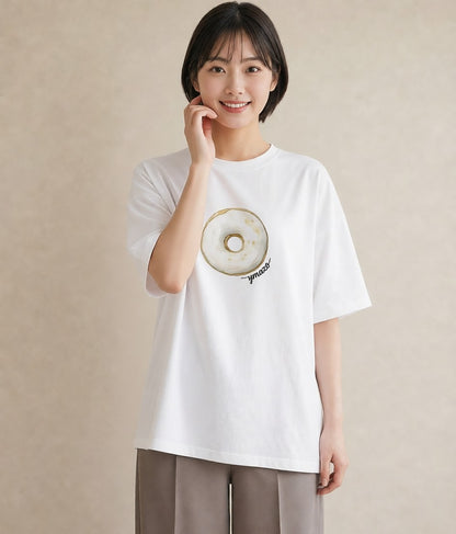 グラフィックTシャツ レディース プリン 食べ物 フード イラスト カジュアル 通勤 在宅 白T