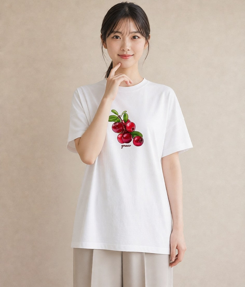Tシャツ レディース さくらんぼ チェリー 食べ物 フード イラスト 抜け感 女性 旅行用 白T