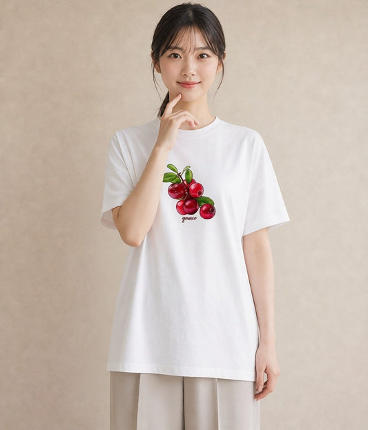 Tシャツ レディース さくらんぼ チェリー 食べ物 フード イラスト 抜け感 女性 旅行用 白T