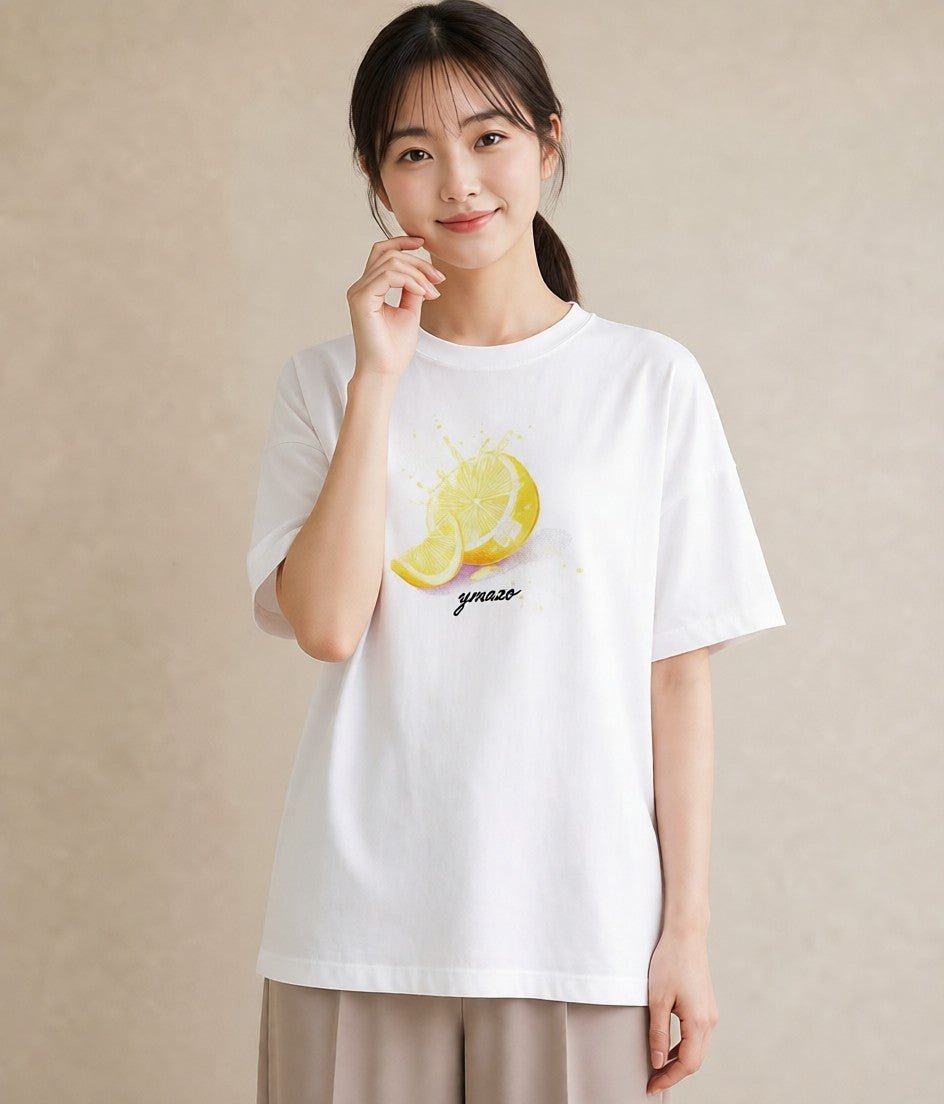 プリントTシャツ レディース レモン 檸檬 食べ物 フード イラスト シック 女子会 お揃い 白T