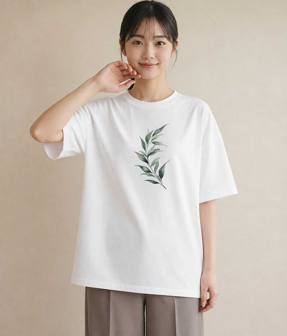 グラフィックTシャツ レディース ガラス瓶 小枝 ボタニカル ナチュラル アンティーク イラスト 自分用 ルームウェア 白T