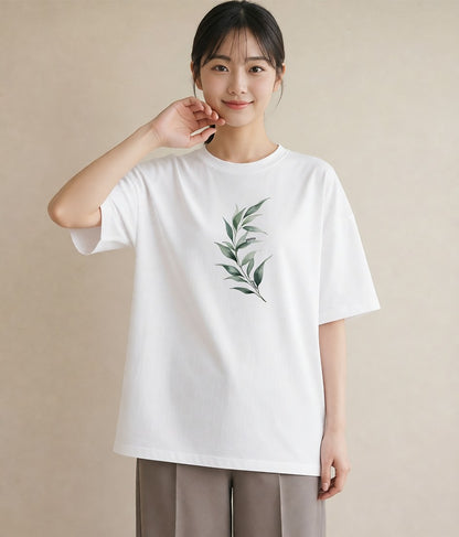 グラフィックTシャツ レディース ガラス瓶 小枝 ボタニカル ナチュラル アンティーク イラスト 自分用 ルームウェア 白T