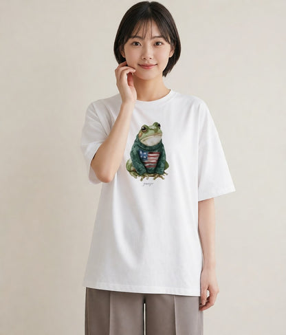 グラフィックTシャツ レディース アマガエル ペット 動物 イラスト 休日コーデ 旅行用 海 白T