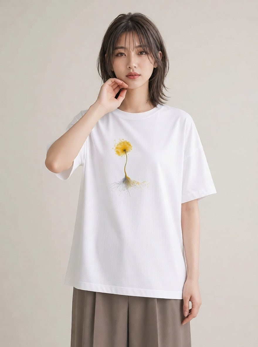 グラフィックTシャツ レディース たんぽぽ 花 花柄 イラスト ヴィンテージ風 誕生日プレゼント 綿100 白T