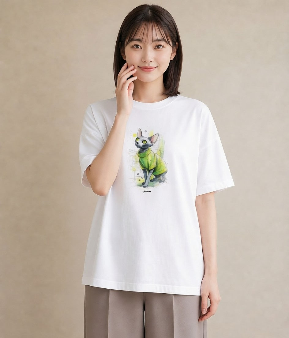 半袖Tシャツ レディース スフィンクス 猫 ねこ イラスト 可愛い 親子 20代 白T