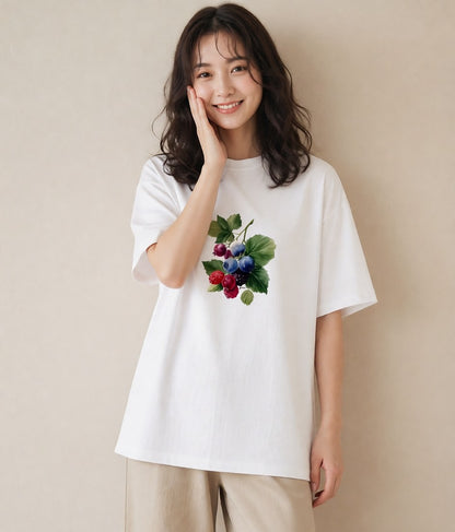 デザインTシャツ レディース ブルーベリー 食べ物 フード イラスト 手描き風 お揃い 親子 白T