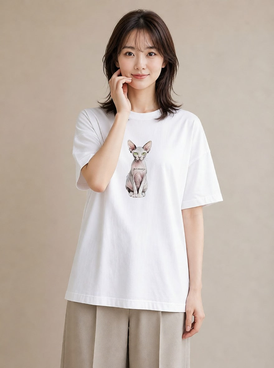 半袖Tシャツ レディース ロシアンブルー 猫 ねこ イラスト シンプル 母娘コーデ 自分用 白T