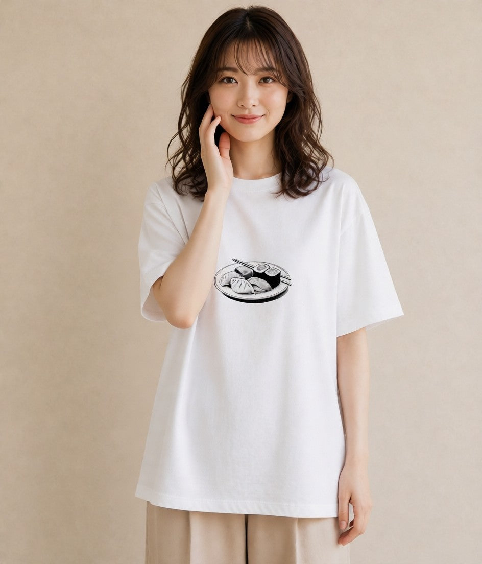 プリントTシャツ レディース お寿司 食べ物 フード イラスト 上品 休日 ペアコーデ 白T