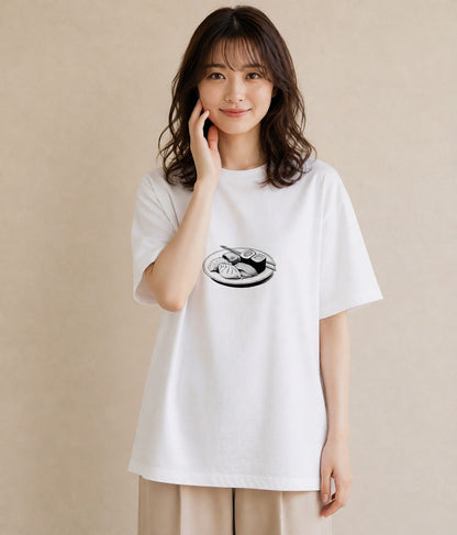 プリントTシャツ レディース お寿司 食べ物 フード イラスト 上品 休日 ペアコーデ 白T