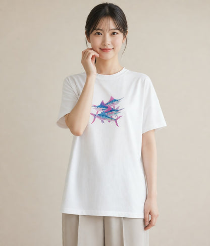 半袖Tシャツ レディース 熱帯魚 海の生き物 海 イラスト 北欧風 母の日 ビーチ 白T