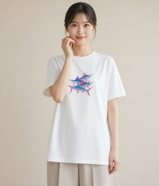 半袖Tシャツ レディース 熱帯魚 海の生き物 海 イラスト 北欧風 母の日 ビーチ 白T