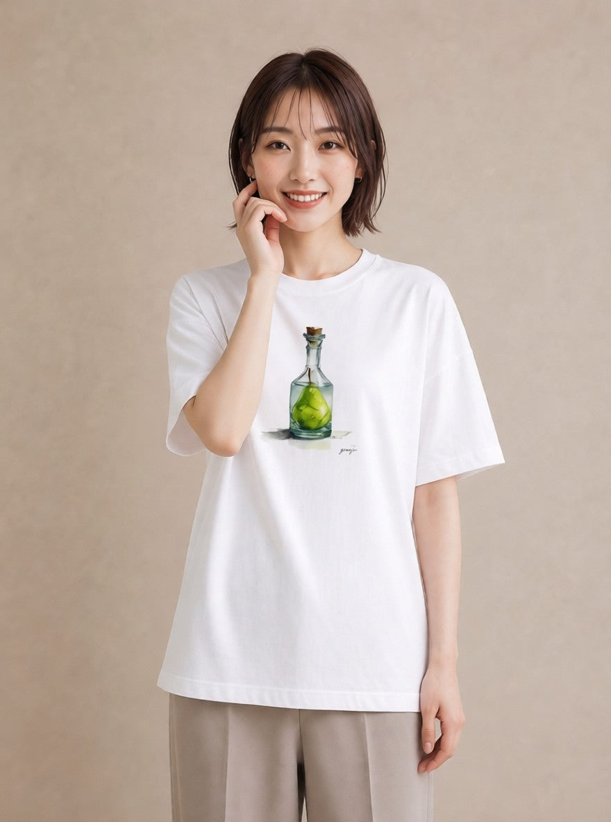 プリントTシャツ レディース ガラス瓶 小枝 ボタニカル ナチュラル アンティーク イラスト 休日コーデ おしゃれギフト 社会人 白T