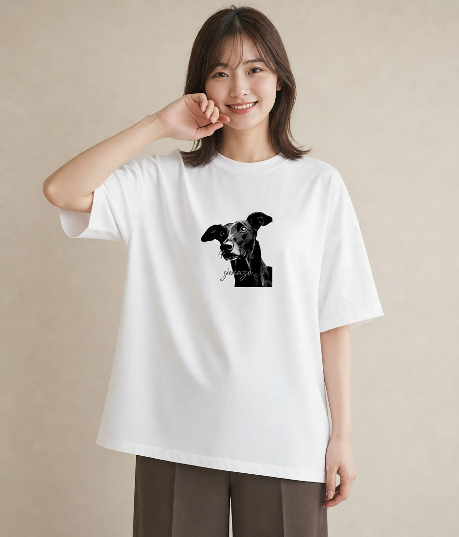 デザインTシャツ レディース イタリアングレーハウンド 犬 いぬ イラスト 個性的 カフェ服 クリスマス 白T