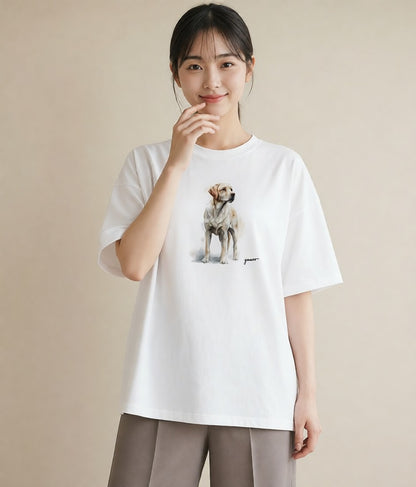 デザインTシャツ レディース 保護犬 犬 いぬ イラスト ミニマル ラフ レイヤード 白T