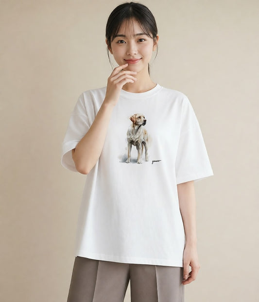 デザインTシャツ レディース 保護犬 犬 いぬ イラスト ミニマル ラフ レイヤード 白T