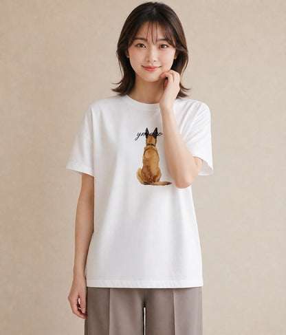 グラフィックTシャツ レディース 老犬 犬 いぬ イラスト 北欧風 20代 カジュアルコーデ 白T