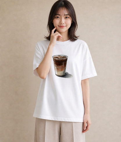 デザインTシャツ レディース コーヒー 珈琲 カフェ 食べ物 フード イラスト ナチュラル ミセス 春コーデ 白T