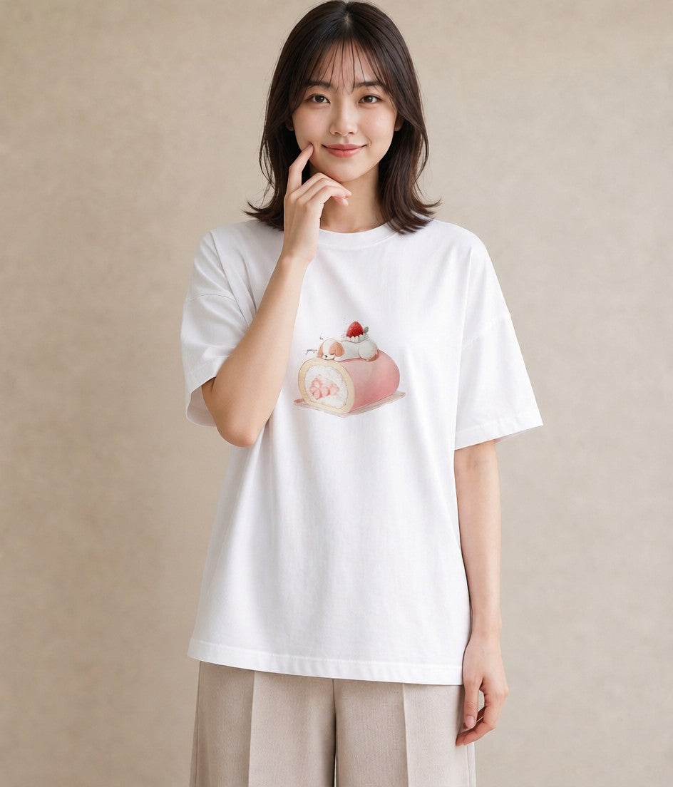 グラフィックTシャツ レディース プリン 食べ物 フード イラスト アート風 クリスマス 旅行 白T