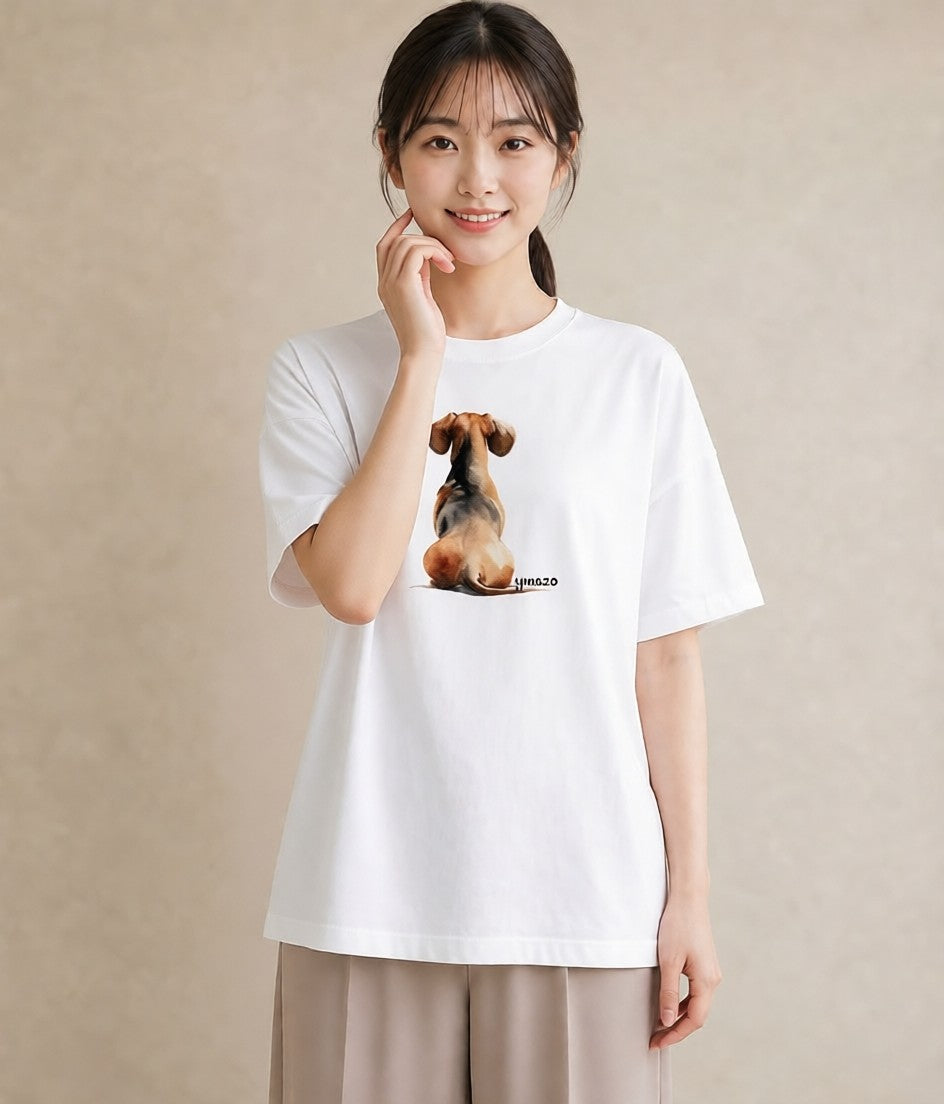 半袖Tシャツ レディース ミニチュアダックスフンド 犬 いぬ イラスト カジュアル ママ カフェ服 白T