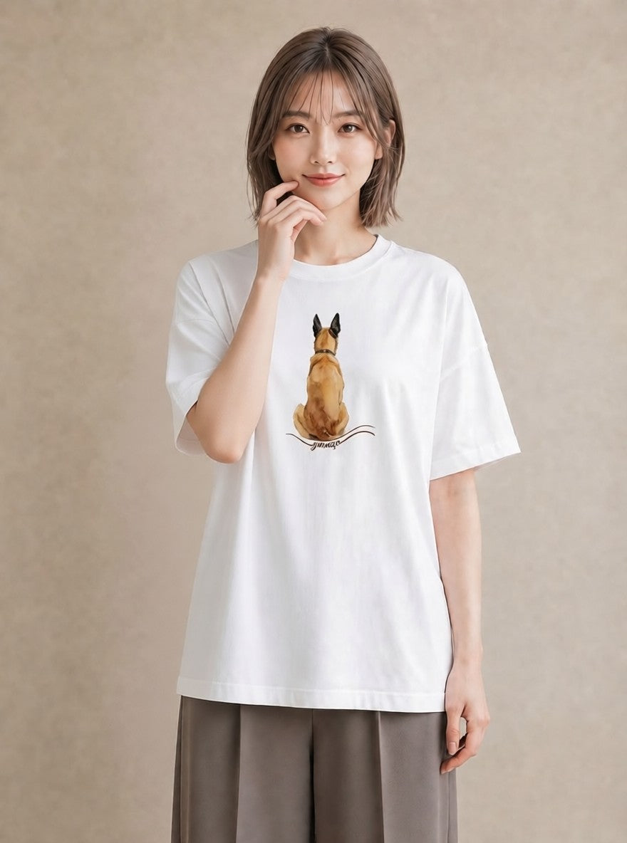 Tシャツ レディース ジャーマンシェパード 犬 いぬ イラスト 線画 デート 帰省 白T