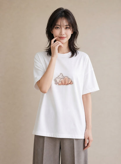 Tシャツ レディース 食パン 食べ物 フード イラスト ラフカジュアル カフェ服 クリスマス 白T