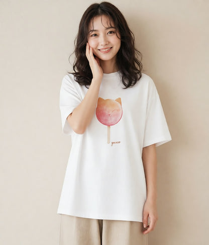 グラフィックTシャツ レディース わたあめ 食べ物 フード イラスト ニュアンス 敬老の日 ホワイトデー 白T