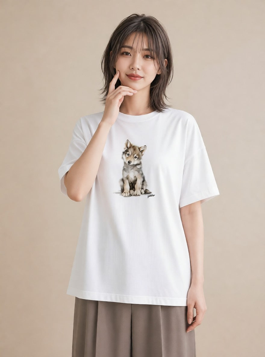 デザインTシャツ レディース シベリアンハスキー 犬 いぬ イラスト ガーリー ルームウェア ギフト 白T