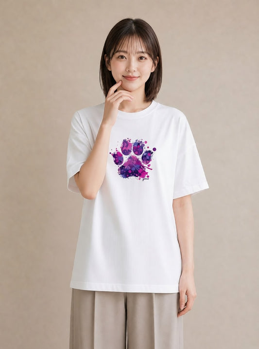 半袖Tシャツ レディース 猫の手 猫 ねこ イラスト 水彩風 通勤 在宅 白T