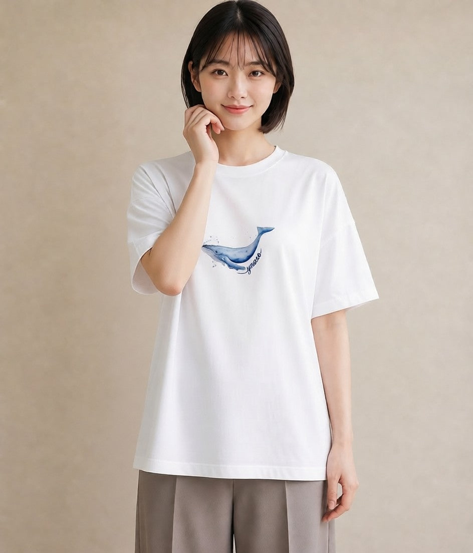 半袖Tシャツ レディース シャチ 海の生き物 海 イラスト ゆるコーデ 通勤 在宅 白T