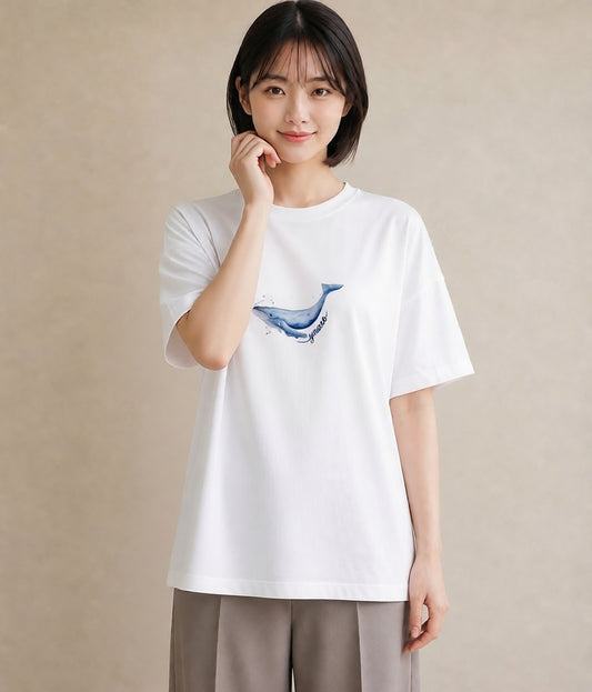 半袖Tシャツ レディース シャチ 海の生き物 海 イラスト ゆるコーデ 通勤 在宅 白T