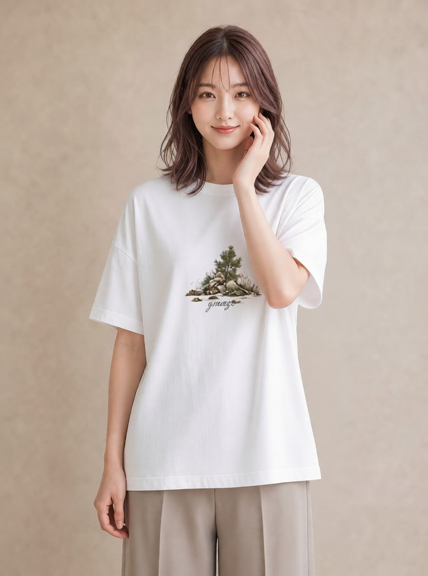 半袖Tシャツ レディース 松ぼっくり 植物 ボタニカル イラスト フェミニン 公園 ママ 白T
