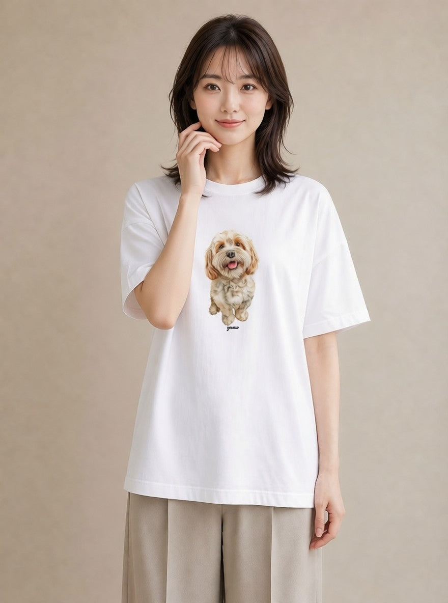 Tシャツ レディース わんちゃん 犬 いぬ イラスト 手描き風 帰省 ラフ 白T