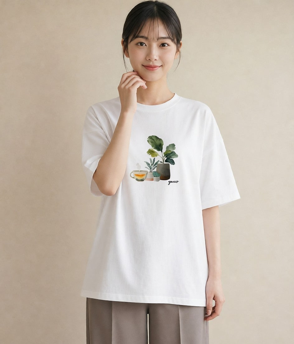Tシャツ レディース 観葉植物 植物 ボタニカル イラスト ミニマル 公園 ママ 白T