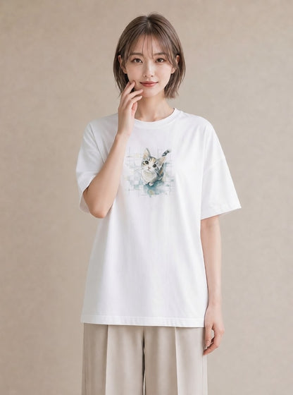 半袖Tシャツ レディース 愛猫 猫 ねこ イラスト 北欧風 女性 旅行用 白T
