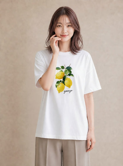 グラフィックTシャツ レディース レモン 檸檬 食べ物 フード イラスト きれいめカジュアル お出かけ 普段着 白T