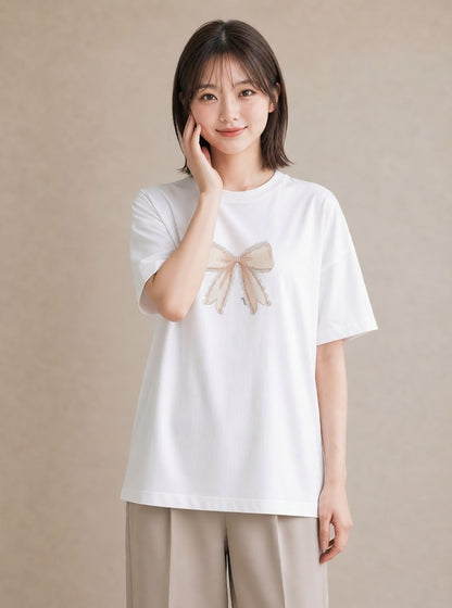 デザインTシャツ レディース レースハンカチ レース ハンカチ ナチュラル アンティーク イラスト 韓国風 自分用 ルームウェア 白T