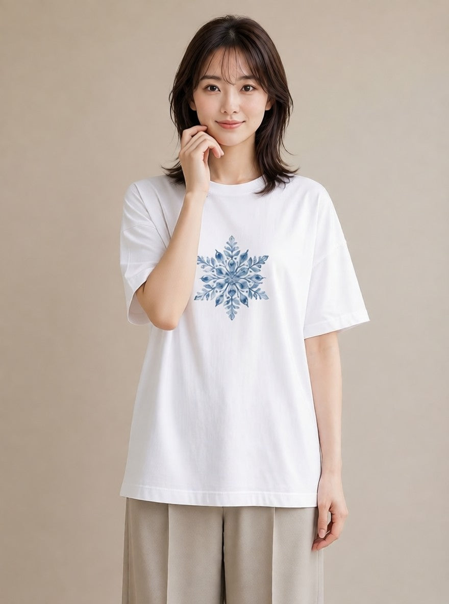 プリントTシャツ レディース 雪 星空 宇宙 イラスト 上品 お出かけ 普段着 白T