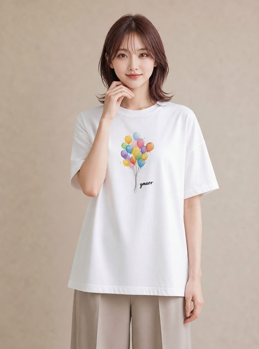 グラフィックTシャツ レディース 紙風船 和紙 ナチュラル アンティーク イラスト ユニーク 敬老の日 ホワイトデー 白T