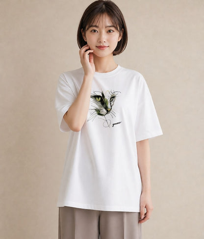 グラフィックTシャツ レディース スフィンクス 猫 ねこ イラスト きれいめ ルームウェア ギフト 白T