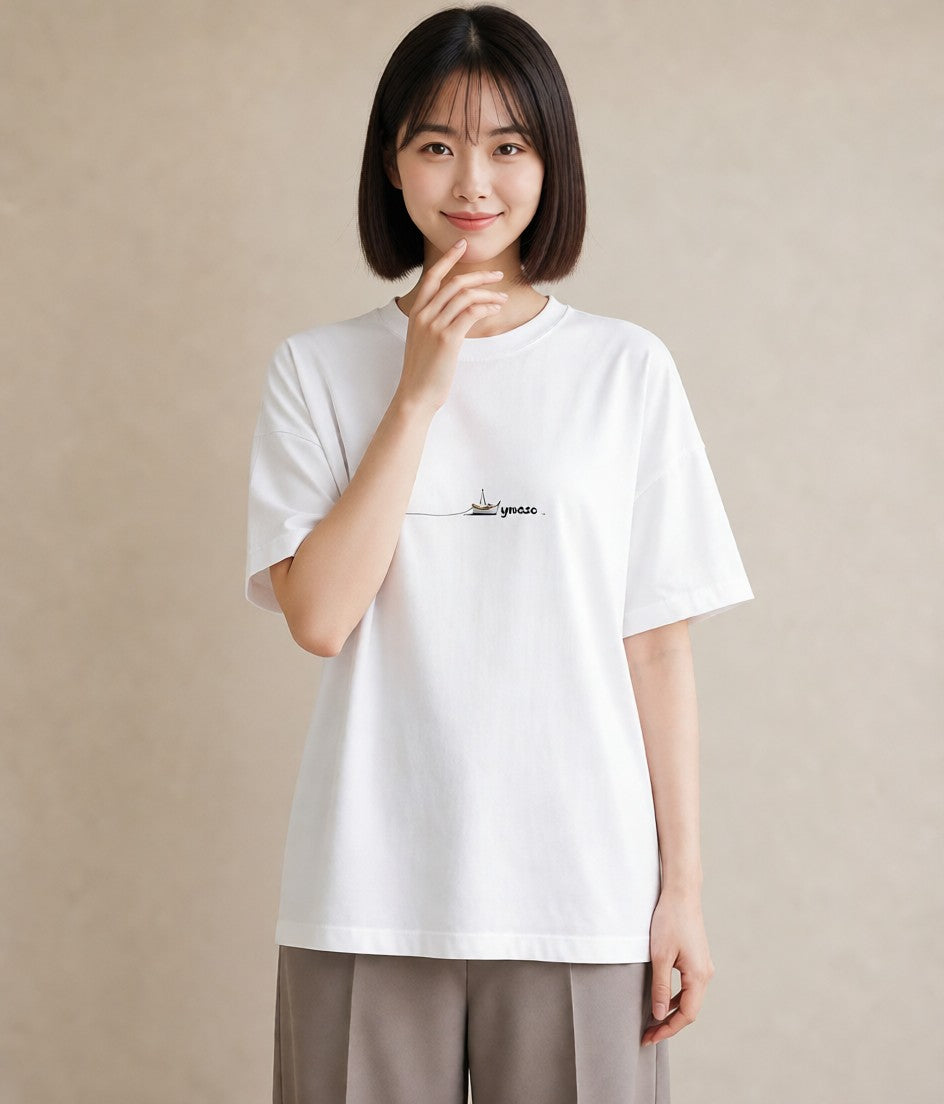 半袖Tシャツ レディース 紙の船 水辺 ナチュラル アンティーク イラスト ガーリー 誕生日プレゼント 綿100 白T