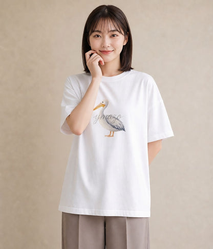 グラフィックTシャツ レディース ハクチョウ 動物 アニマル イラスト ヴィンテージ風 綿100 デート 白T