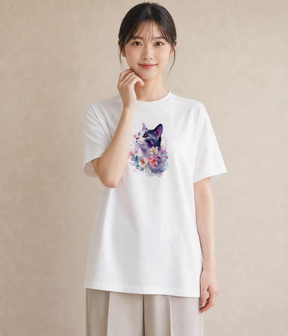グラフィックTシャツ レディース シャム 猫 ねこ イラスト 休日コーデ 散歩 お出かけ 白T