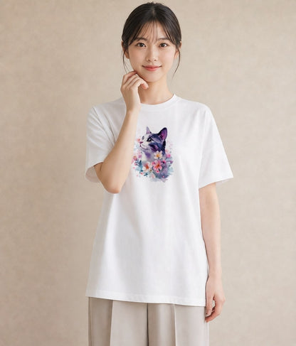グラフィックTシャツ レディース シャム 猫 ねこ イラスト 休日コーデ 散歩 お出かけ 白T