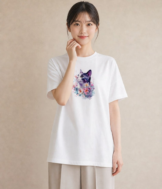 グラフィックTシャツ レディース シャム 猫 ねこ イラスト 休日コーデ 散歩 お出かけ 白T
