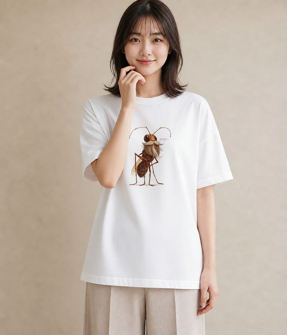 半袖Tシャツ レディース アリ 昆虫 虫 イラスト 旅行コーデ 春服 ミセス 白T
