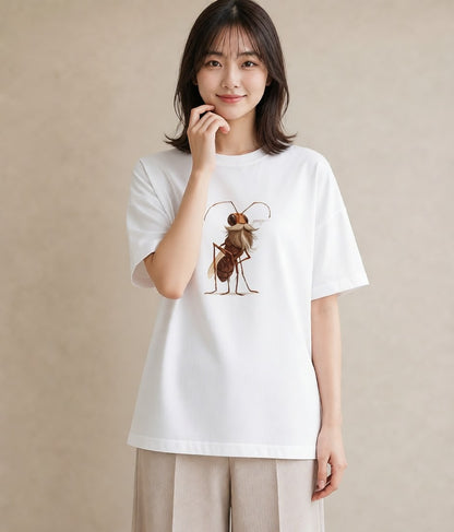 半袖Tシャツ レディース アリ 昆虫 虫 イラスト 旅行コーデ 春服 ミセス 白T