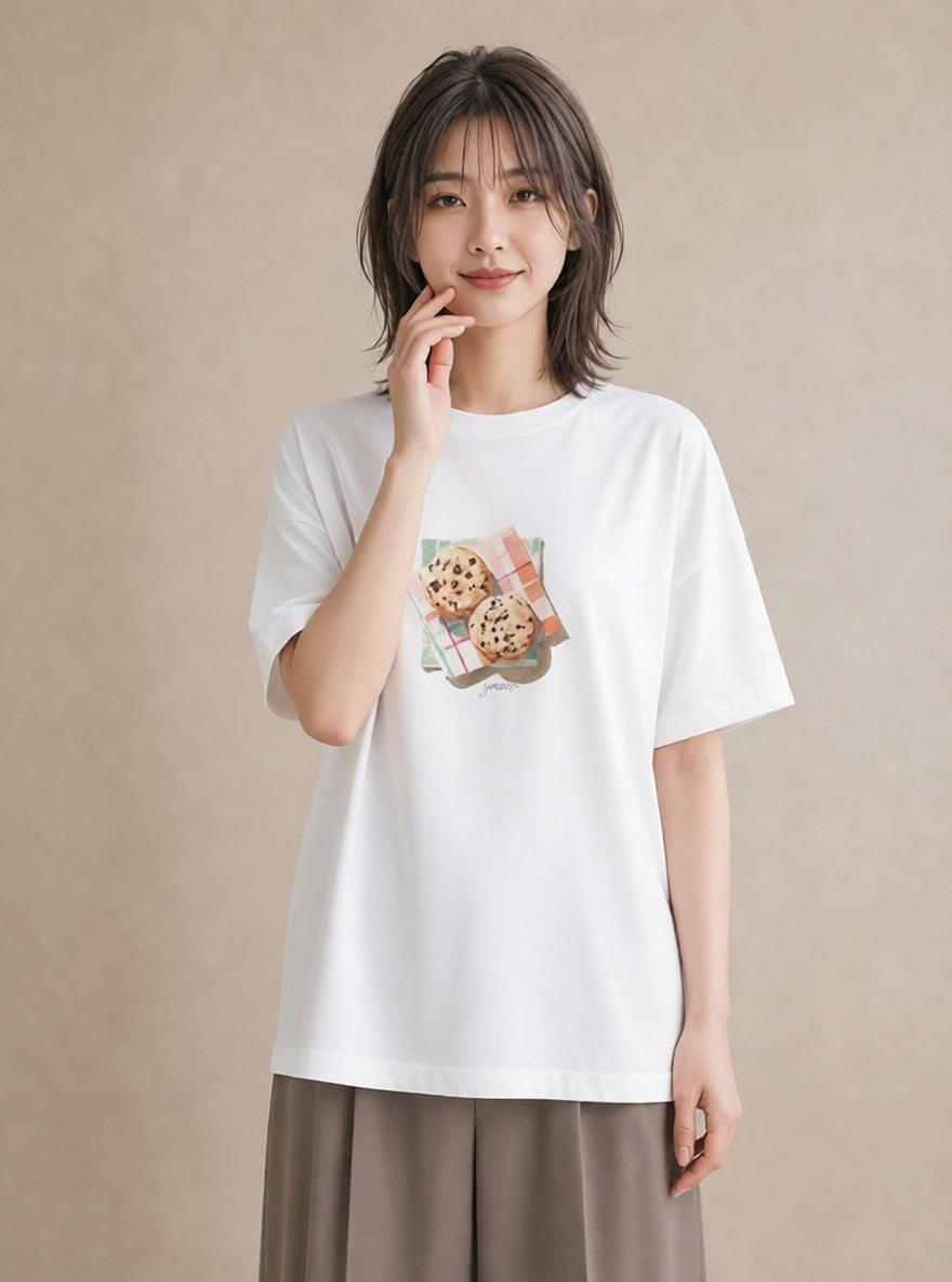 半袖Tシャツ レディース チョコ 食べ物 フード イラスト 水彩風 夏コーデ 通学 白T