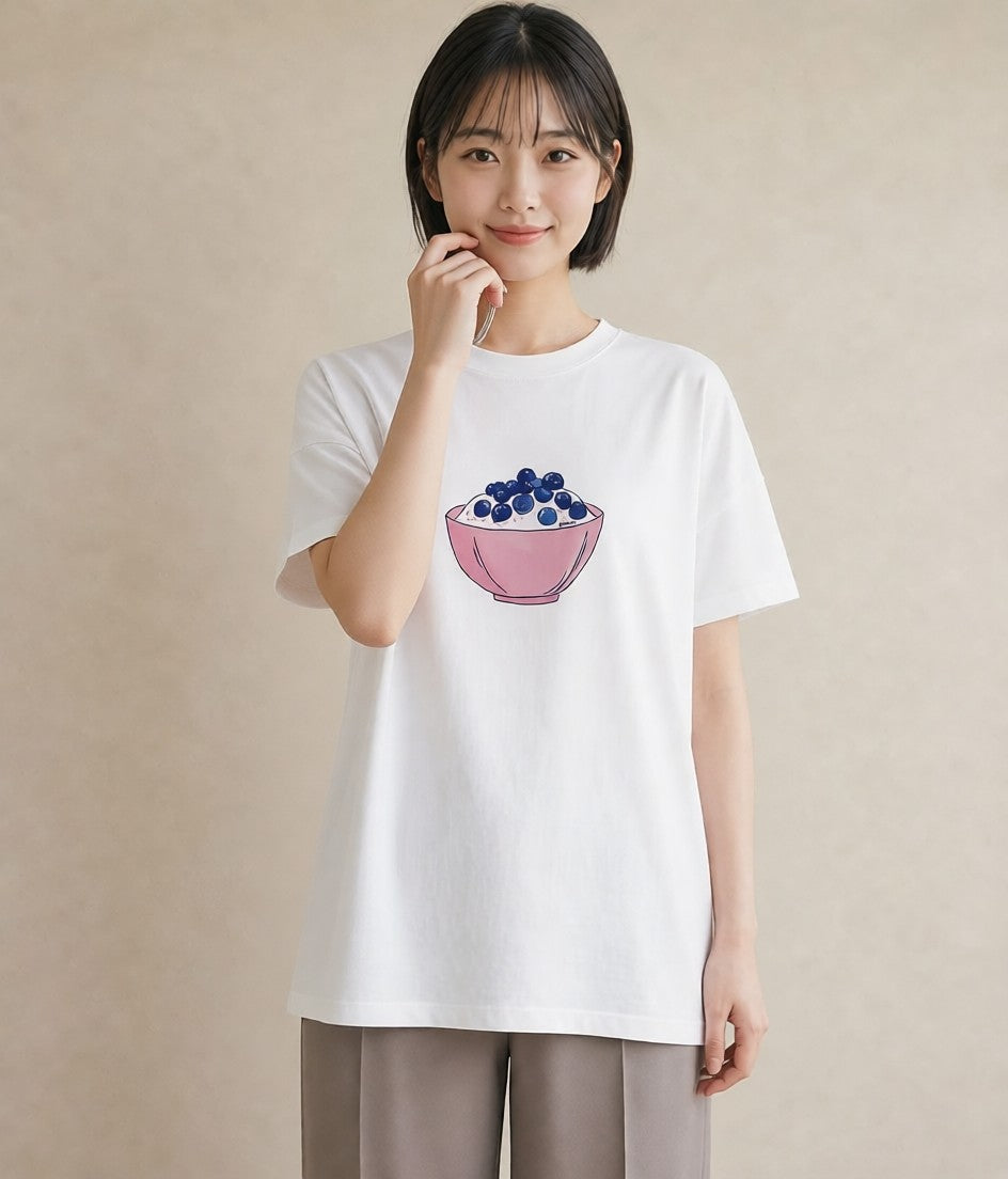 半袖Tシャツ レディース ブルーベリー 食べ物 フード イラスト ラフ クリスマス 旅行 白T