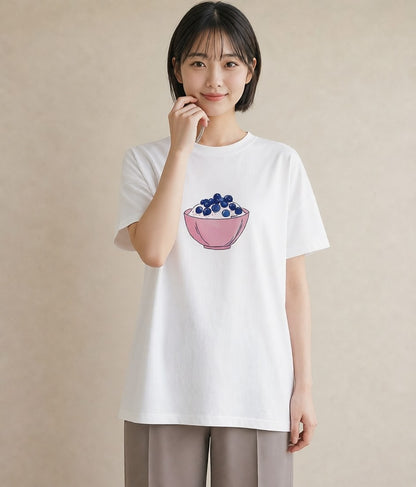 半袖Tシャツ レディース ブルーベリー 食べ物 フード イラスト ラフ クリスマス 旅行 白T