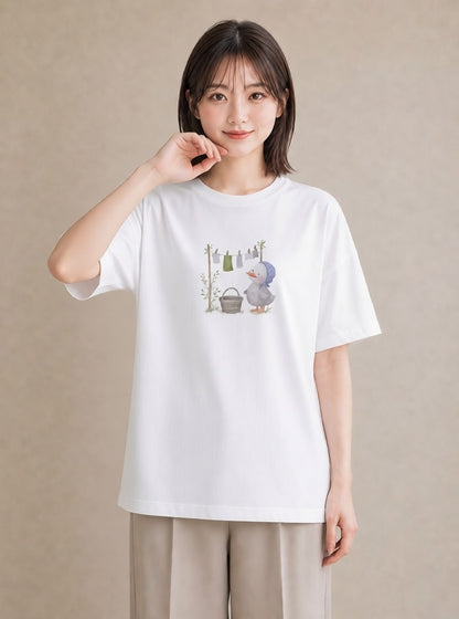 プリントTシャツ レディース 洗濯物 風 ナチュラル アンティーク イラスト 個性的 20代 カジュアルコーデ 白T